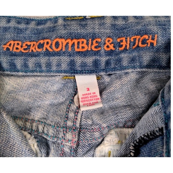 Abercrombie & Fitch Women 2 Flare Jean Cotton Blue Distressed Patch Y2K Boho Vtg - Picture 6 of 8